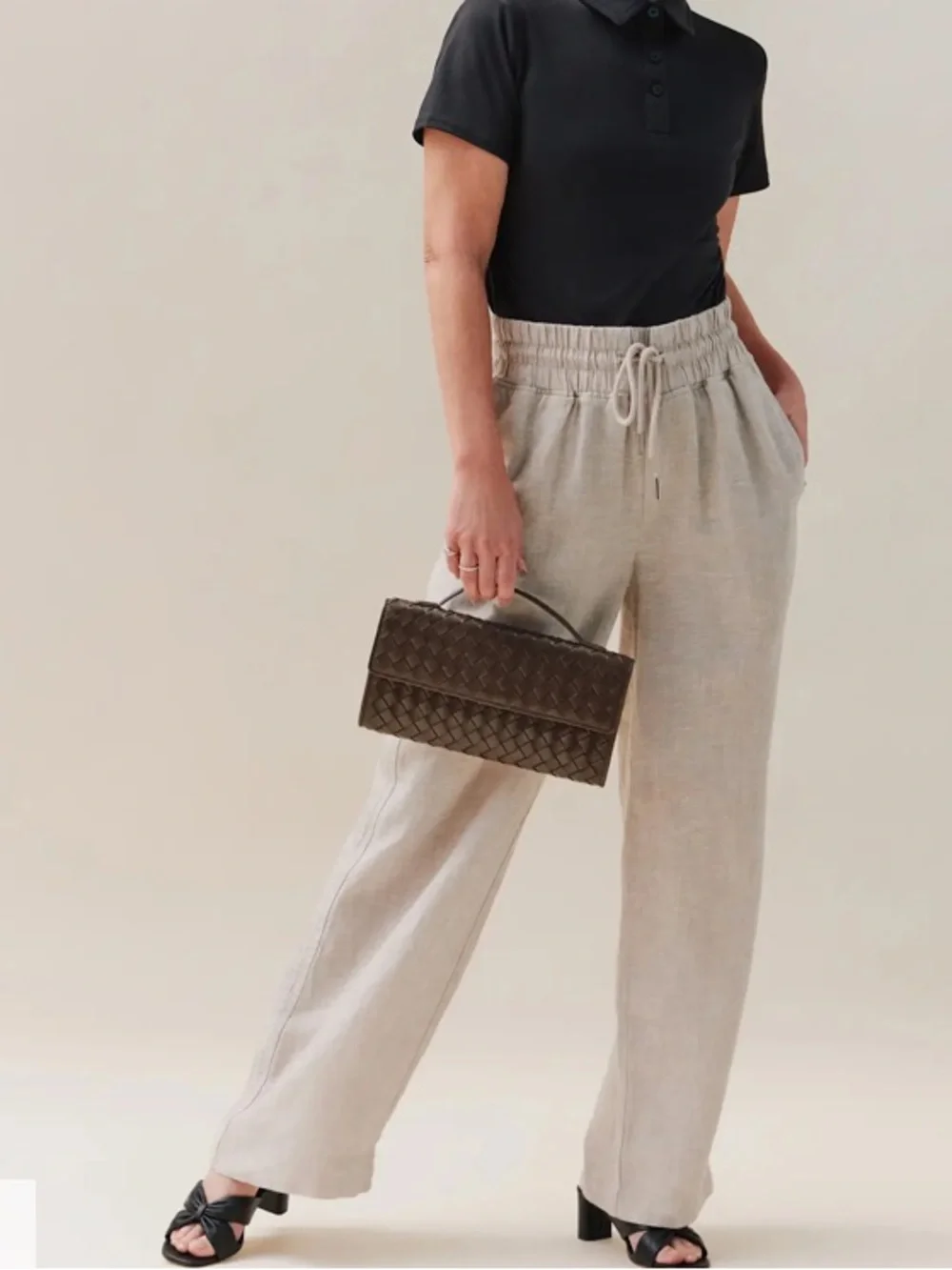 NWOT Quince European Linen Wide-Leg Drawstring Pants Flax XL